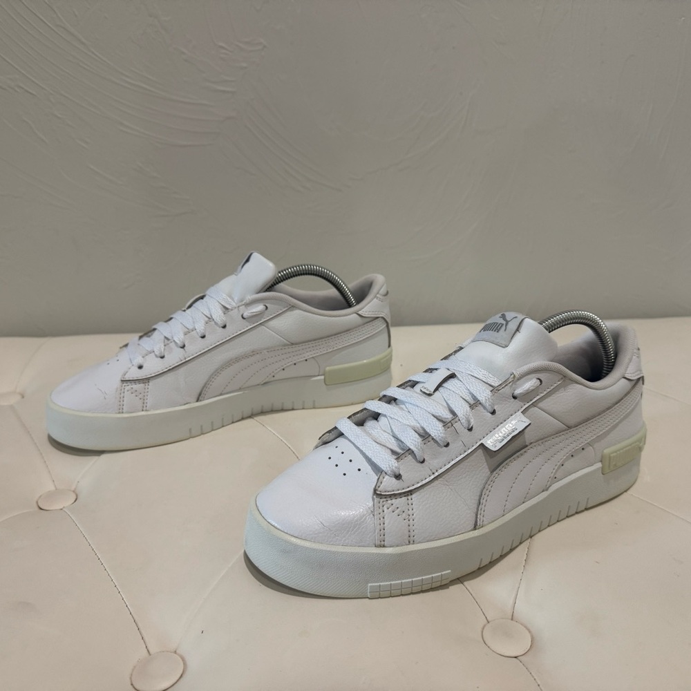 Puma Low-Top White Platform Sneakers with Subtle Cream Accents